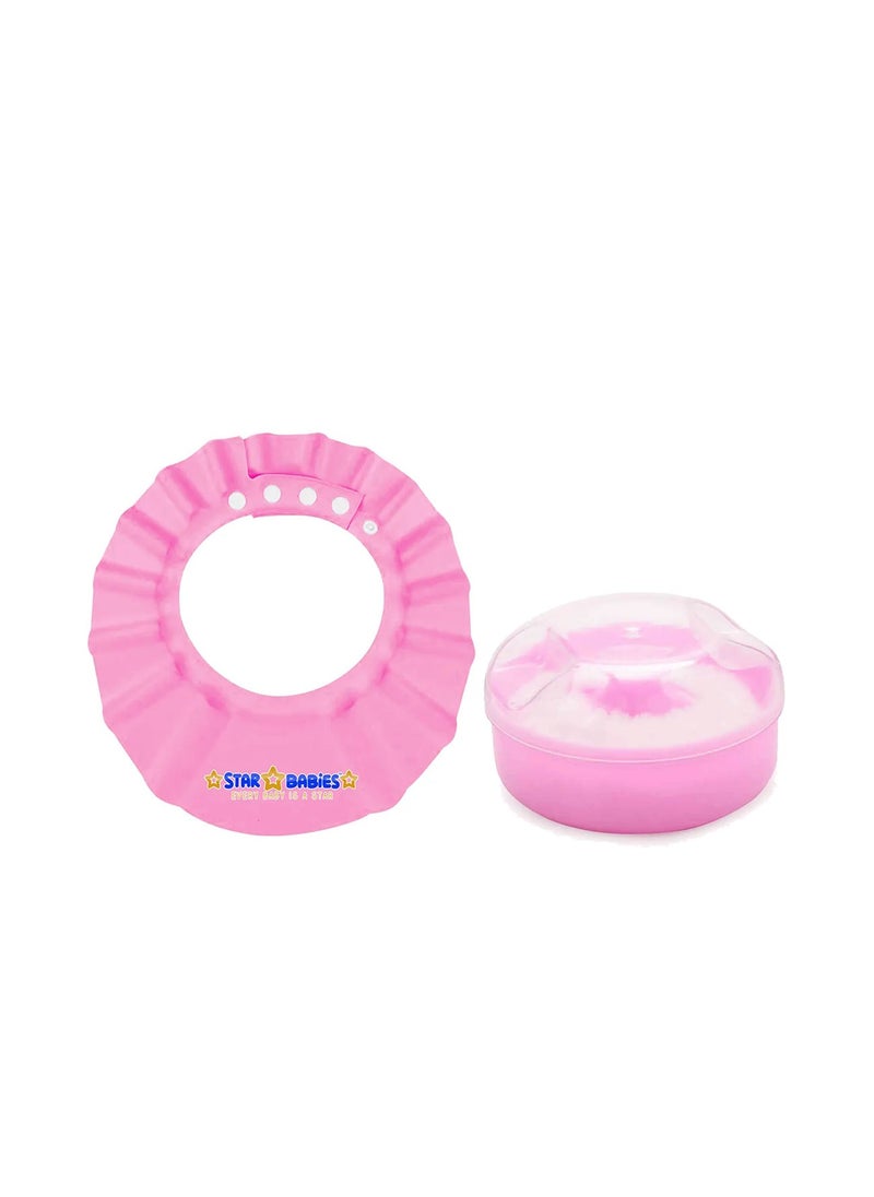 STAR BABiES Star Babies - Combo Pack of 2- Kids Powder Puff  with Kids Shower Cap - Pink  - Image 1
