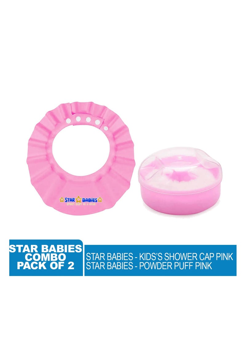 STAR BABiES Star Babies - Combo Pack of 2- Kids Powder Puff  with Kids Shower Cap - Pink  - Image 2