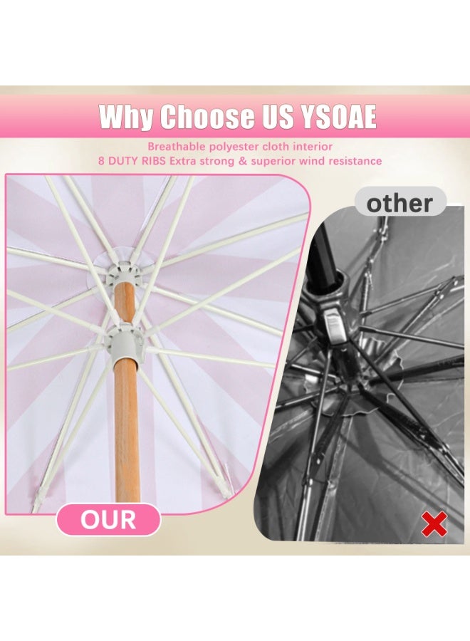YSOAE Boho Patio Umbrella with Fringe, 6.5FT Beach Umbrella, Tilt Portable Patio Outdoor Umbrella With Carry Bag, Premium Foldable Patio Umbrella for Garden Lawn Pool Yard, Pink - Image 3