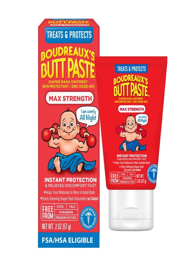 Boudreaux's Butt Paste Boudreaux’s Butt Paste Max Strength Diaper Rash Cream for Baby, Ointment With Zinc Oxide, 2 oz Tube - Image 1