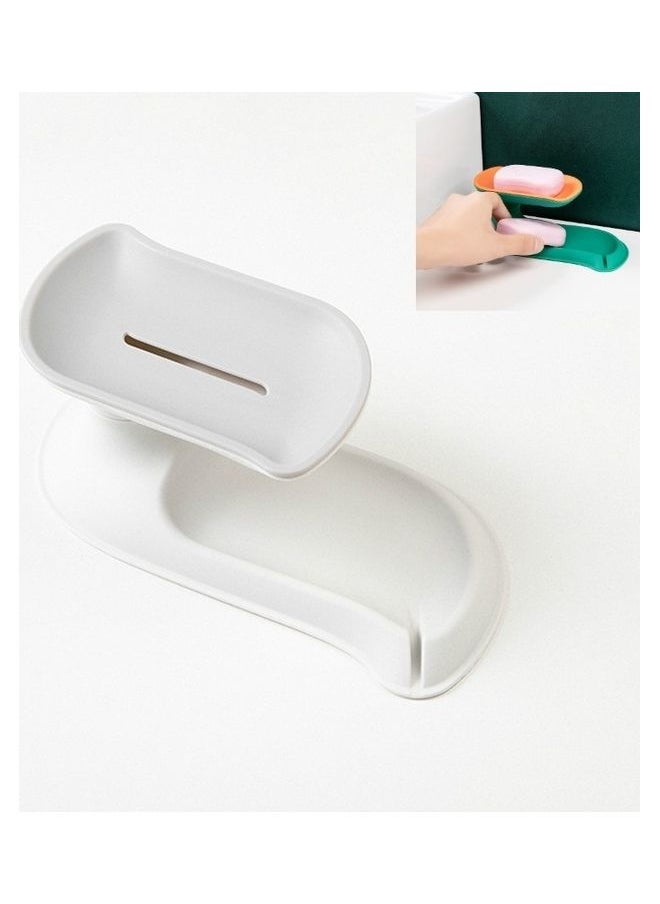 Generic - 5 Pieces Soap Box Rotating Double-Layer Non-Perforated Bathroom Drain Rack White 28x11x19cm - Image 1