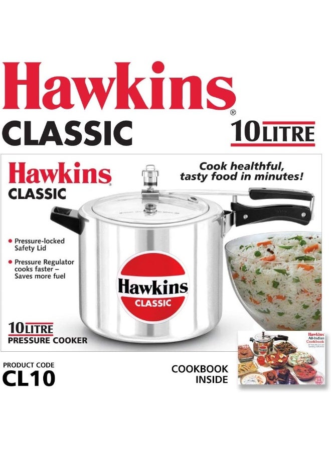 Hawkins 10 لترات وعاء ضغط كلاسيكي من الألمنيوم مع غطاء داخلي مصقول بلمسة مرآة، آمن للغسل في غسالة الأطباق فضي 10 لترات فضي  - Image 2