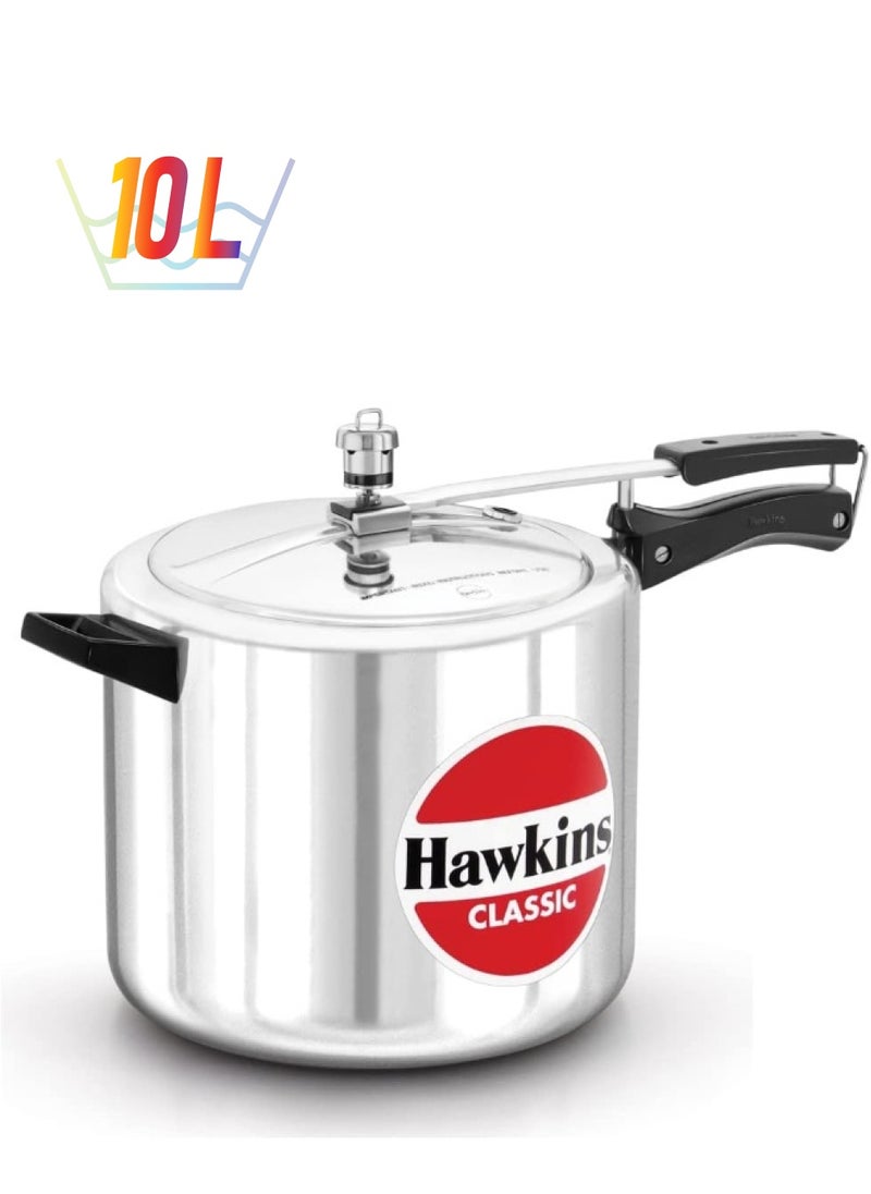 Hawkins 10 لترات وعاء ضغط كلاسيكي من الألمنيوم مع غطاء داخلي مصقول بلمسة مرآة، آمن للغسل في غسالة الأطباق فضي 10 لترات فضي  - Image 1