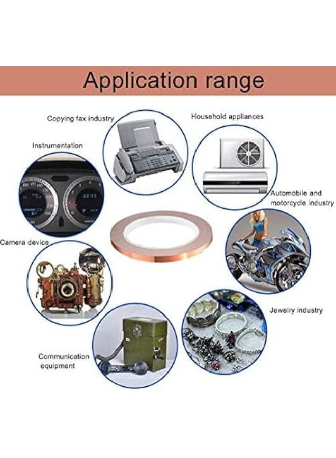 erorex 4 Sizes Copper Foil Tape(2pcs,10mm),Single-Sided Conductive Copper Tape with Adhesive for EMI Shielding,Slug Repellent,Paper Circuits,Electrical Repairs,Grounding(5mm,10mm,20mm,30mm) X 20m (10mm) - Image 5