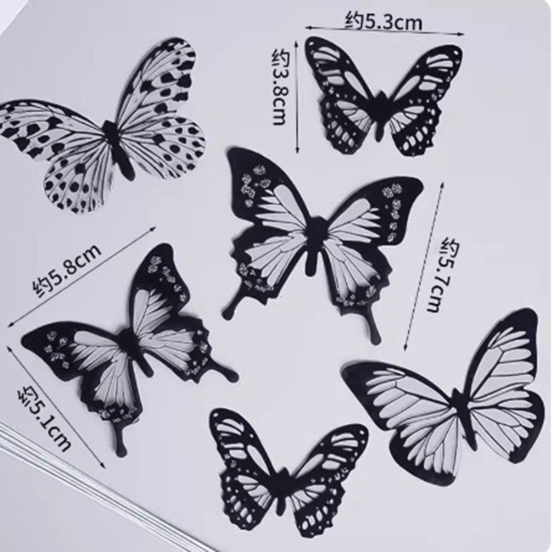 Butterfly Cake Decoration Insert Iron Art Beautiful Fairy Hot Stamping Acrylic Round Card Birthday Baking Insert Thin black butterfly with wire