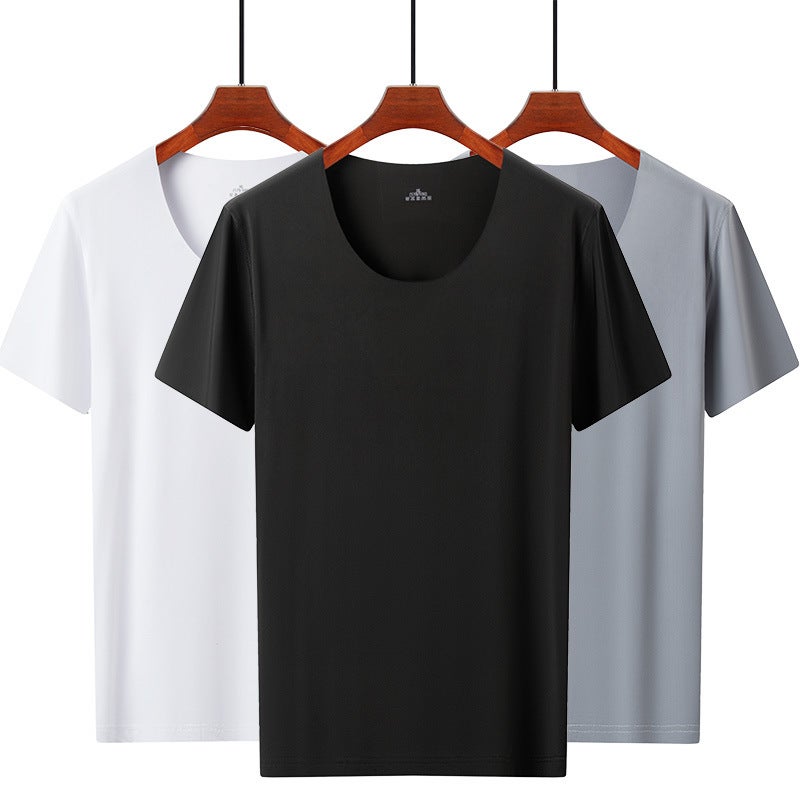 2025 Ice Silk Short-Sleeved Men'S T-Shirt Ice Sports Thin Seamless Intimates Elastic Large Size Bottoming - Image 4