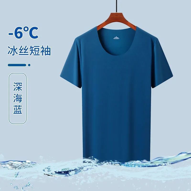 2025 Ice Silk Short-Sleeved Men'S T-Shirt Ice Sports Thin Seamless Intimates Elastic Large Size Bottoming - Image 1