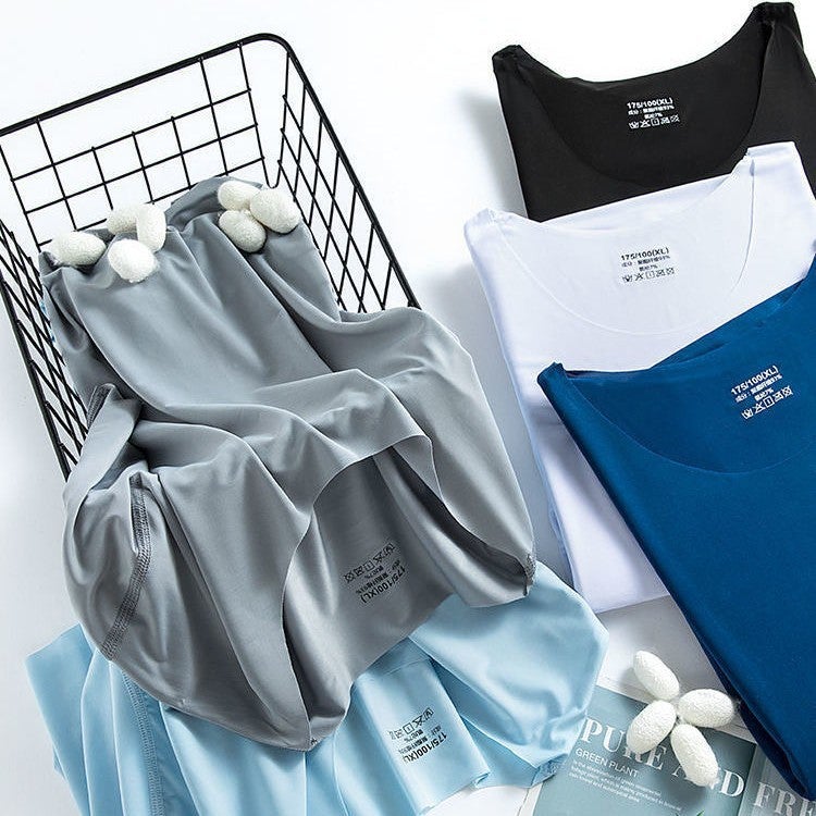 2025 Ice Silk Short-Sleeved Men'S T-Shirt Ice Sports Thin Seamless Intimates Elastic Large Size Bottoming - Image 3