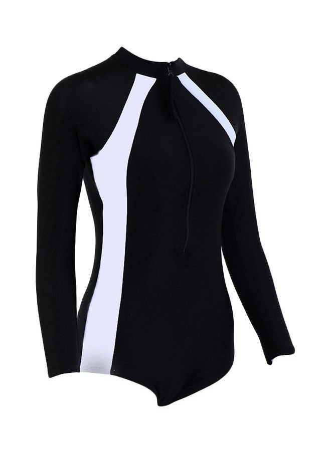 NIBEMINENT - Henley Neck One Piece Swimsuit With Bra Black/White - Image 1