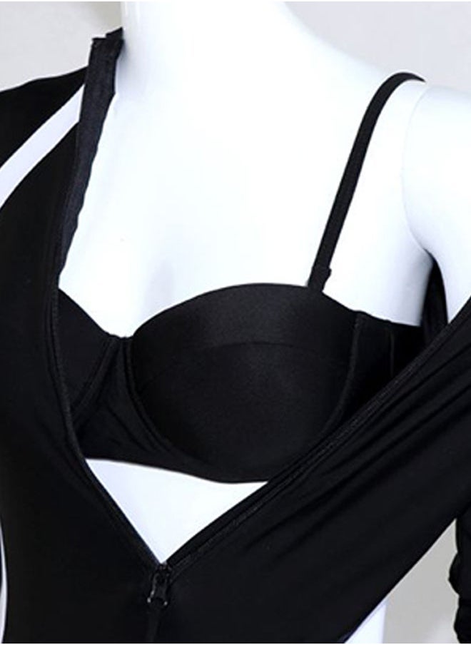 NIBEMINENT - Henley Neck One Piece Swimsuit With Bra Black/White - Image 1