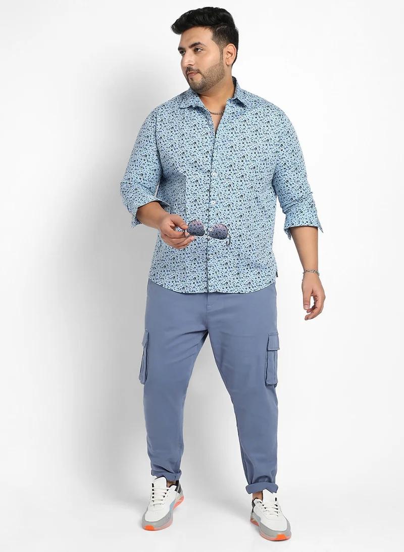 Instafab Plus Instafab Plus Men's Blue Micro Floral Shirt For Casual Wear | Spread Collar | Long Sleeve | Button Closure | Heavy Rayon Shirt Crafted With Comfort Fit For Everyday Wear