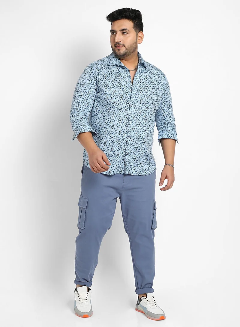 Instafab Plus Instafab Plus Men's Blue Micro Floral Shirt For Casual Wear | Spread Collar | Long Sleeve | Button Closure | Heavy Rayon Shirt Crafted With Comfort Fit For Everyday Wear