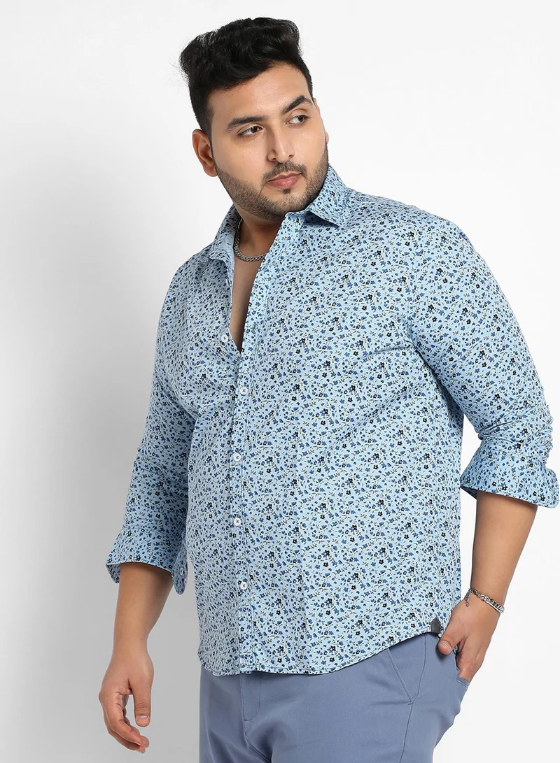 Instafab Plus Instafab Plus Men's Blue Micro Floral Shirt For Casual Wear | Spread Collar | Long Sleeve | Button Closure | Heavy Rayon Shirt Crafted With Comfort Fit For Everyday Wear