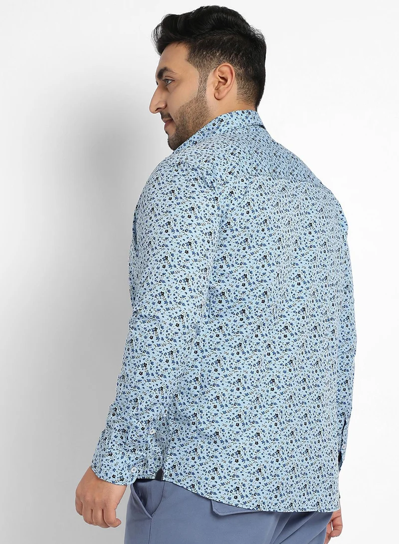 Instafab Plus Instafab Plus Men's Blue Micro Floral Shirt For Casual Wear | Spread Collar | Long Sleeve | Button Closure | Heavy Rayon Shirt Crafted With Comfort Fit For Everyday Wear