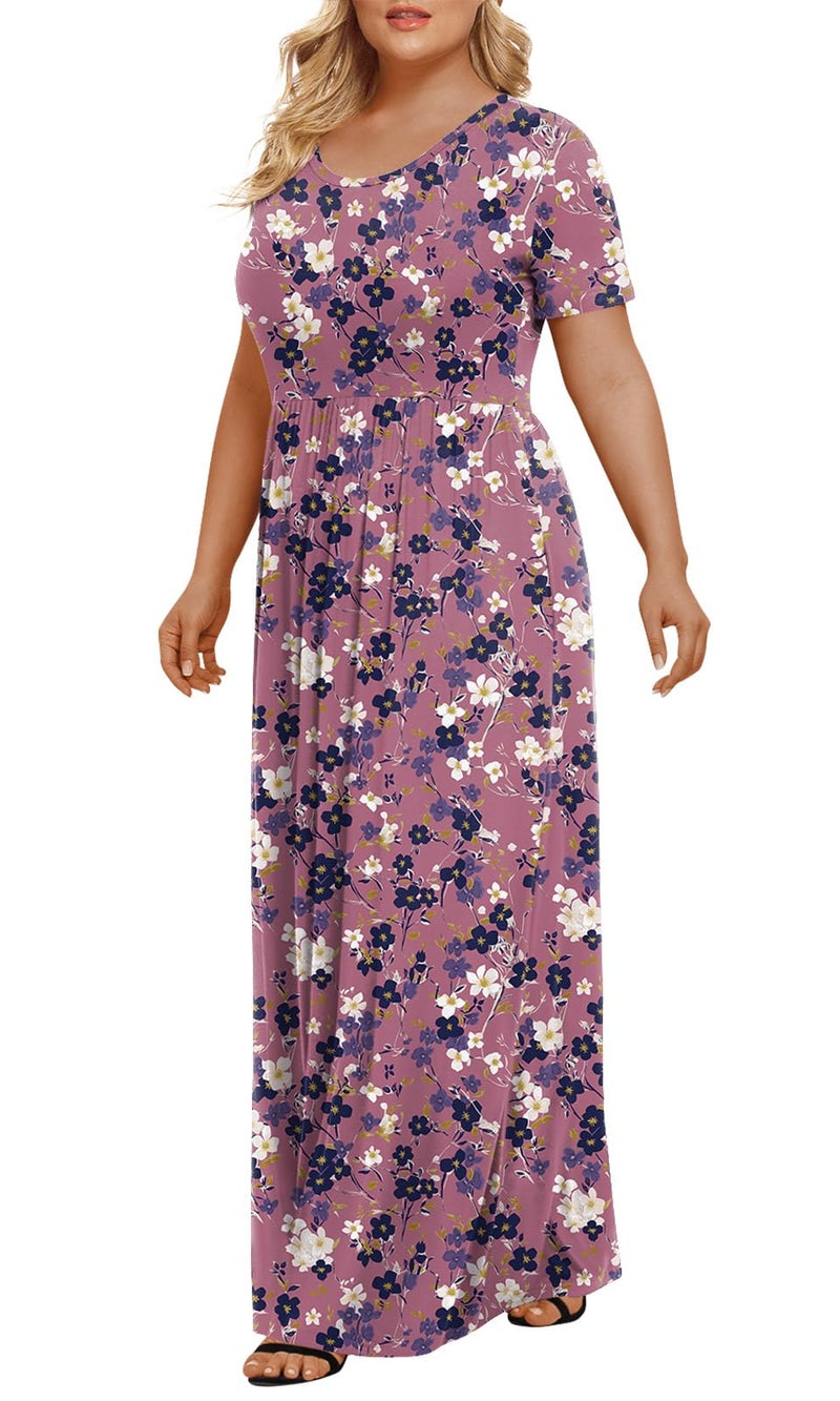 LONGYUAN Women's Plus Size Maxi Dresses for Curvy Women Summer Short Sleeve Casual 2026 Long Dress Red Purple Fl 3XL - Image 2