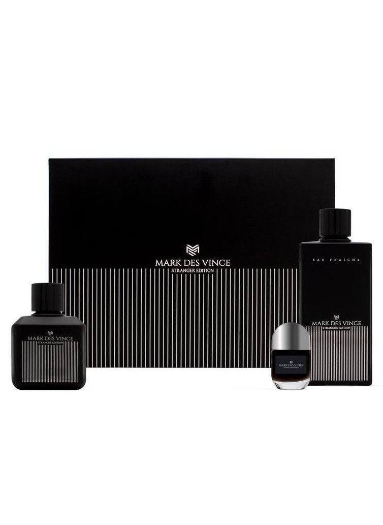 MARK DES VINCE - Mark Des Vince Stranger Eau De Parfum Gift Set For Men EDP 100ML + Eau Fraiche 200ML + Concentrated Perfume 15ML - Image 1