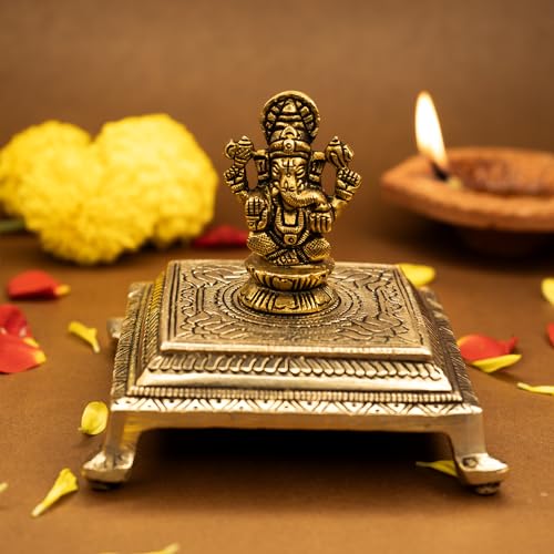 Ekhasa 100% Pure Brass Chowki for God Idols (10.5 cm) | Peetal Stand Peedam for Idols | Small Bajot | Pooja Peeta Chowki | Pooja Stool | Stand for God - Image 3