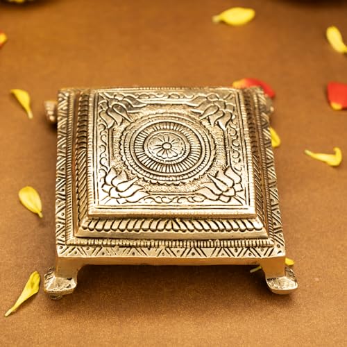 Ekhasa 100% Pure Brass Chowki for God Idols (10.5 cm) | Peetal Stand Peedam for Idols | Small Bajot | Pooja Peeta Chowki | Pooja Stool | Stand for God - Image 5