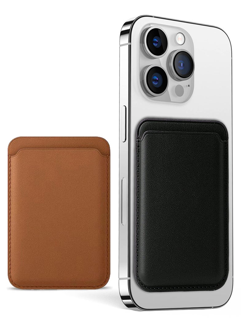 YLmeet (2-Pack) Magnetic Leather Phone Wallet for MagSafe, Slim Card Holder Compatible with iPhone 12-14 Series (Black + Brown) - Image 1