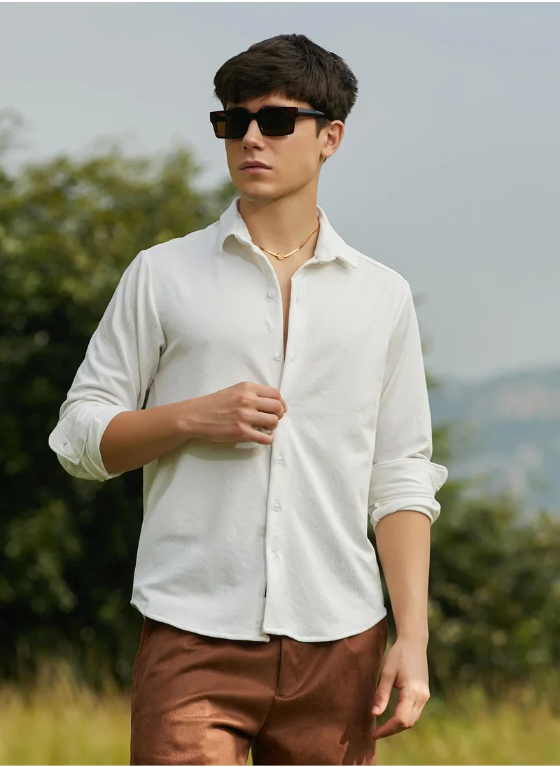 Campus Sutra Men's Chalk White Crimp-Tactile Shirt