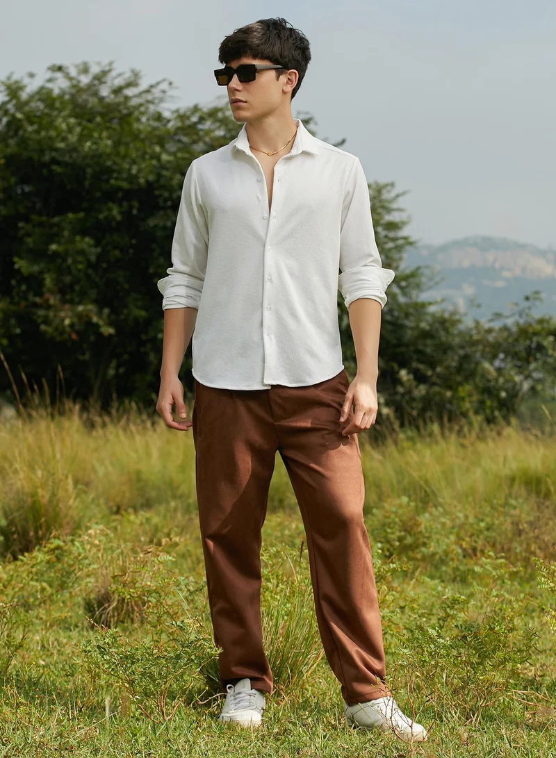 Campus Sutra Men's Chalk White Crimp-Tactile Shirt