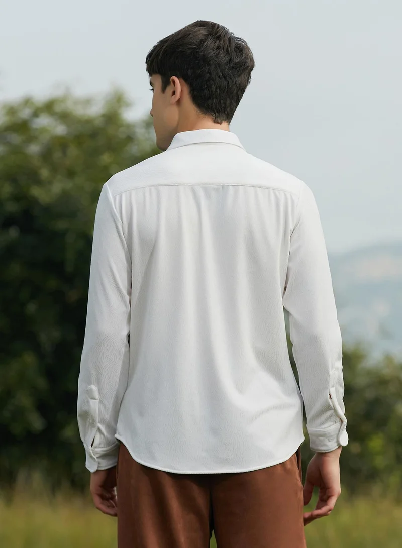 Campus Sutra Men's Chalk White Crimp-Tactile Shirt