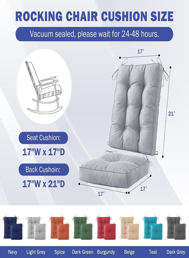 IPYNBAP Rocking Chair Cushion Set, Waterproof and Fade-Resistant Patio Chair Cushions, Tufted Chair Pads for Rocker Furniture, Indoor/Outdoor Seat Cushions with Ties, 17x17 Inch, Light Grey - Image 2