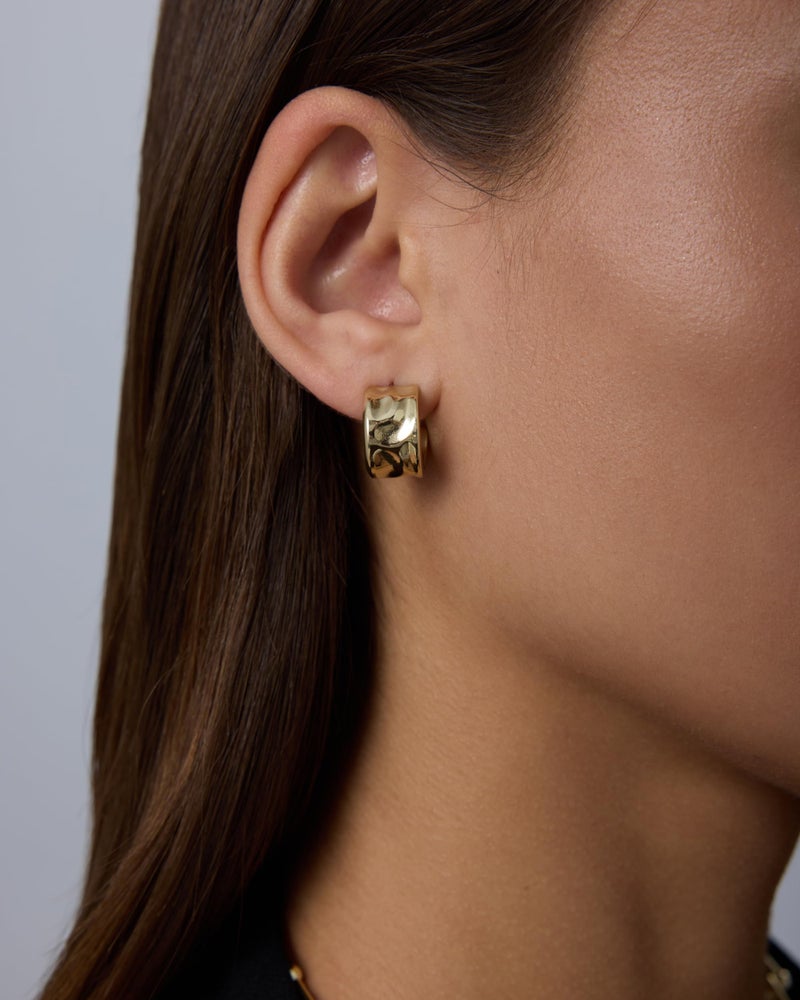 PAVOI Waterproof Chunky Hoop Earrings for Women - 14K Yellow Gold Plated Wide Textured Hoops - Thick Gold Hoop Earrings - Lightweight Stainless Steel Trendy Summer Jewelry - Yellow - Image 2