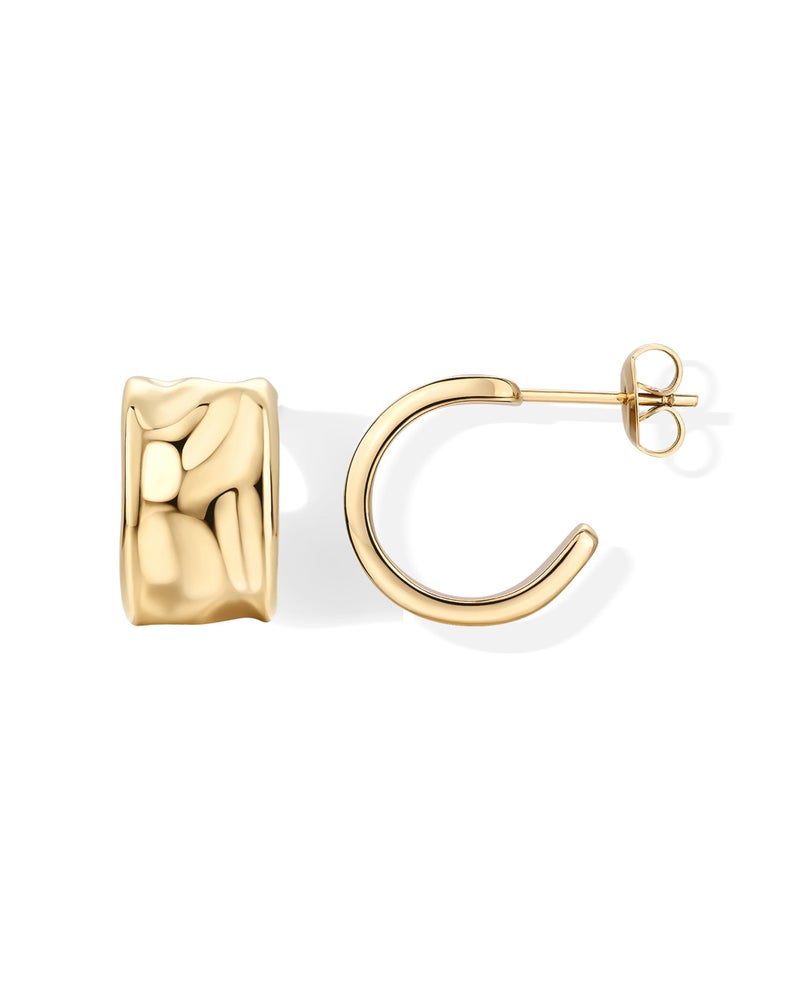 PAVOI Waterproof Chunky Hoop Earrings for Women - 14K Yellow Gold Plated Wide Textured Hoops - Thick Gold Hoop Earrings - Lightweight Stainless Steel Trendy Summer Jewelry - Yellow - Image 1