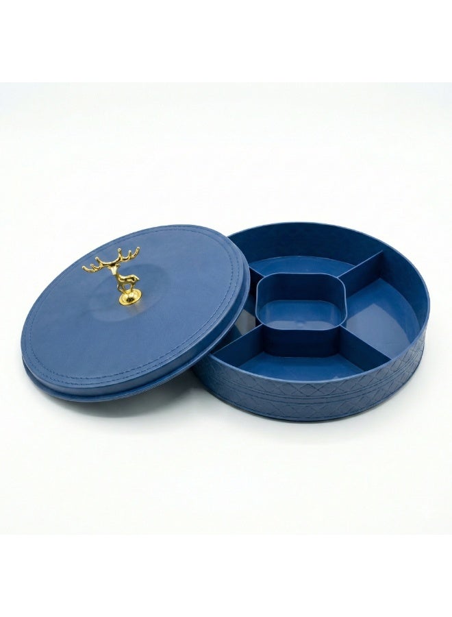 Plastic Snack Organizer with Lid & Handle, 5-Section Divided Serving Box for Nuts, Biscuits, Cookies, Dates and Ramadan Snacks-Blue - Image 2