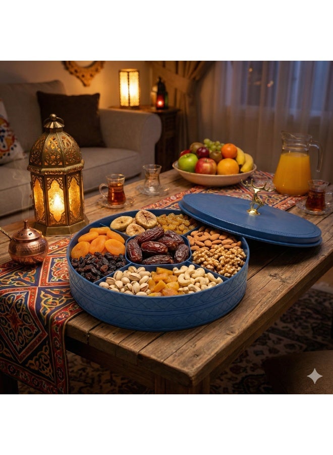 Plastic Snack Organizer with Lid & Handle, 5-Section Divided Serving Box for Nuts, Biscuits, Cookies, Dates and Ramadan Snacks-Blue - Image 5