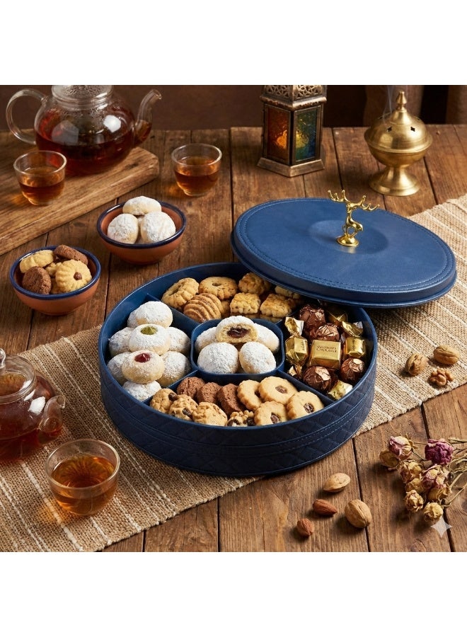 Plastic Snack Organizer with Lid & Handle, 5-Section Divided Serving Box for Nuts, Biscuits, Cookies, Dates and Ramadan Snacks-Blue - Image 3