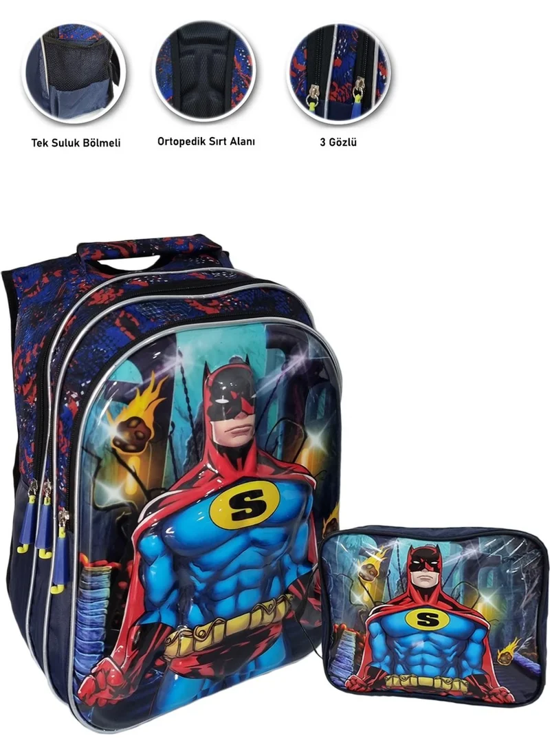 Masho Trend Embossed Super Batman School Bag + Lunch Batman Bag Primary School Bag Boys School Bag