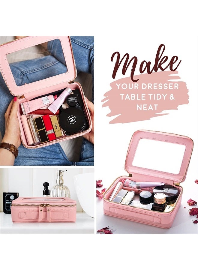 Aveniee Clear Makeup Bag Organizer, Portable Travel Toiletry Cosmetic Bag Case for Women, Heavy Duty Make Up Pouch with Transparent Vinyl Windows & Gold Zippers(Pink) - Image 5