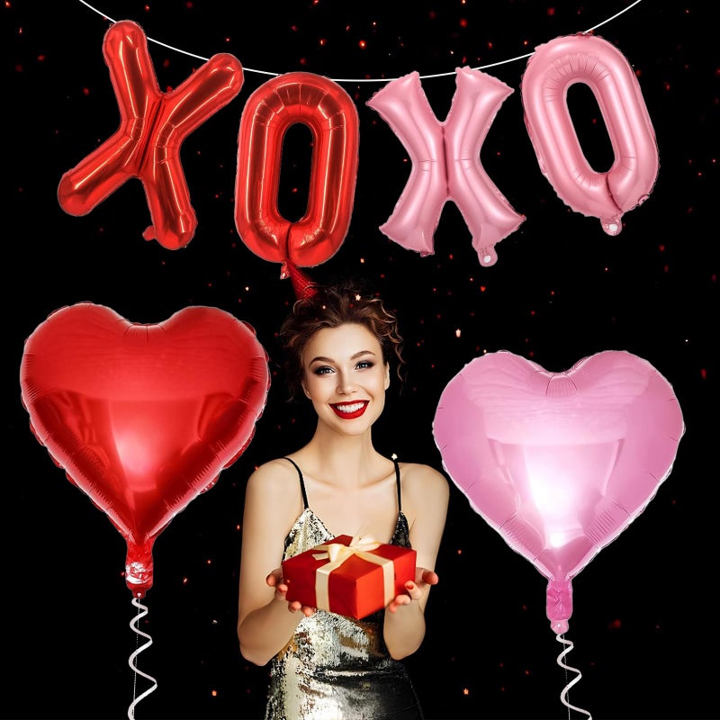 Froova Red XOXO Heart Balloons 6 Pcs Valentines Day Balloons Red Pink Gold Heart Shaped Balloon XOXO Balloon Letters for Girls Women Anniversary Sweet Valentine Day Romantic Decor Special Night Party - Image 5