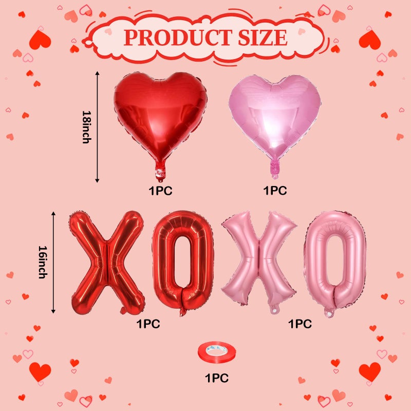 Froova Red XOXO Heart Balloons 6 Pcs Valentines Day Balloons Red Pink Gold Heart Shaped Balloon XOXO Balloon Letters for Girls Women Anniversary Sweet Valentine Day Romantic Decor Special Night Party - Image 2