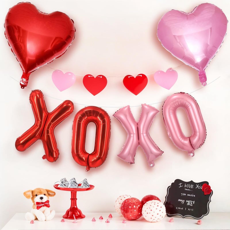 Froova Red XOXO Heart Balloons 6 Pcs Valentines Day Balloons Red Pink Gold Heart Shaped Balloon XOXO Balloon Letters for Girls Women Anniversary Sweet Valentine Day Romantic Decor Special Night Party - Image 3