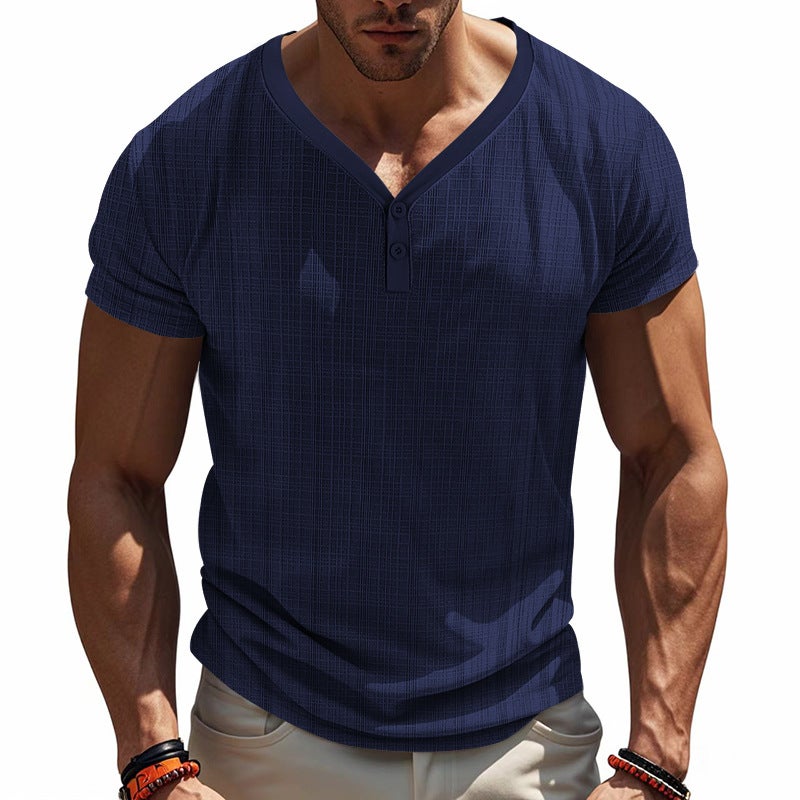 Summer Short-sleeved T-shirt Imitation Hemp Bamboo Loose Breathable Casual Tough Guy Henry Shirt - Image 1
