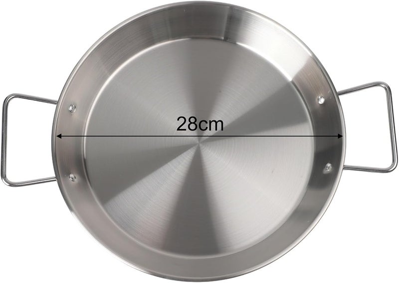 User feedback upgraded quality Stainless Steel Paella Pan with Double Handle, Modern Stainless Steel Flat Bottom Cooking Pot with Ergonomic Handles Perfect for Preparing Delicious Meals(28CM) Wide range expanded design - Image 2