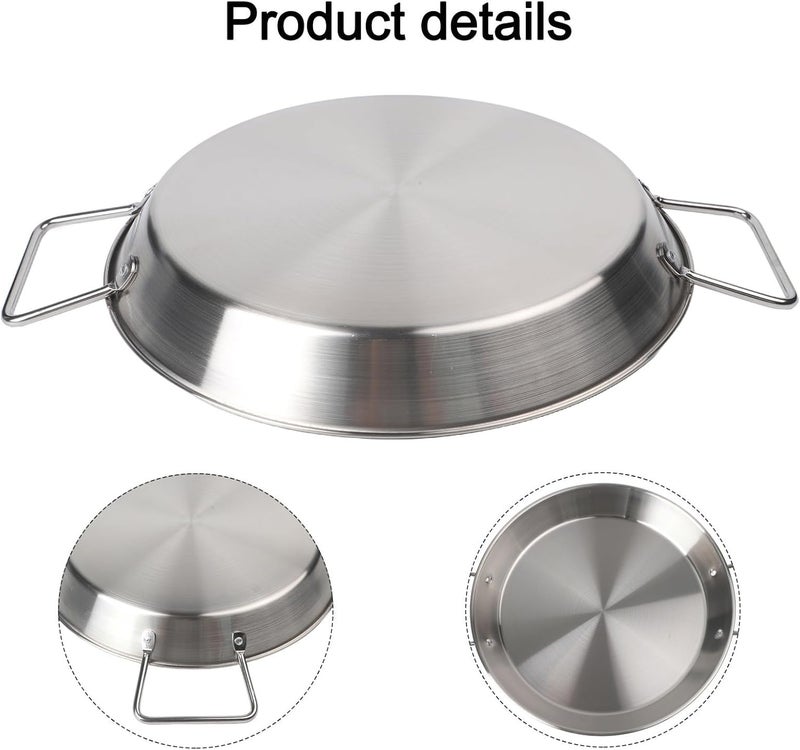 User feedback upgraded quality Stainless Steel Paella Pan with Double Handle, Modern Stainless Steel Flat Bottom Cooking Pot with Ergonomic Handles Perfect for Preparing Delicious Meals(28CM) Wide range expanded design - Image 3