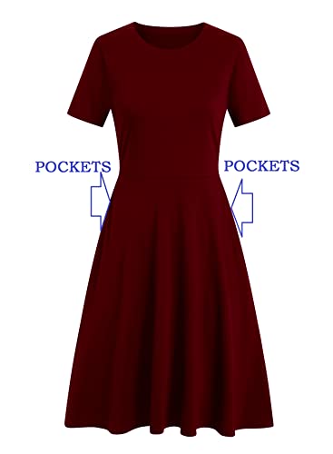 HELYO Women's Elegant Vintage 50s Office Casual Floral Print Work Party A-Line Swing Dress with Pockets 162 (M, Burgundy-162) - Image 5