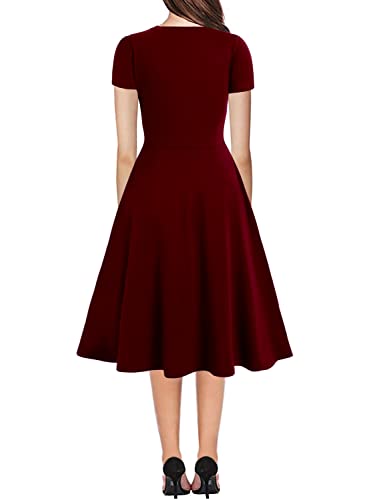 HELYO Women's Elegant Vintage 50s Office Casual Floral Print Work Party A-Line Swing Dress with Pockets 162 (M, Burgundy-162) - Image 2