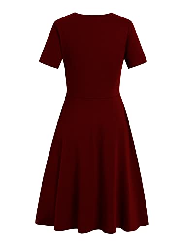 HELYO Women's Elegant Vintage 50s Office Casual Floral Print Work Party A-Line Swing Dress with Pockets 162 (M, Burgundy-162) - Image 4