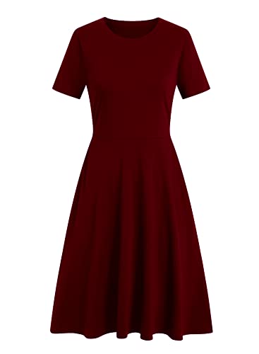 HELYO Women's Elegant Vintage 50s Office Casual Floral Print Work Party A-Line Swing Dress with Pockets 162 (M, Burgundy-162) - Image 3