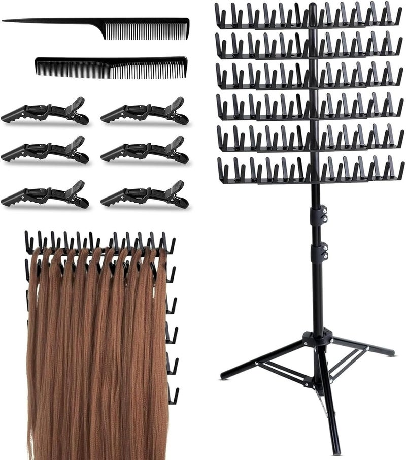 Hair Extension Holder with 144 Pegs Braiding Racks Height Adjustable Braiding Hair Rack Braidings Rack Standing Double Sided Wig Hanger with Tools for Hairstylist Home Travel