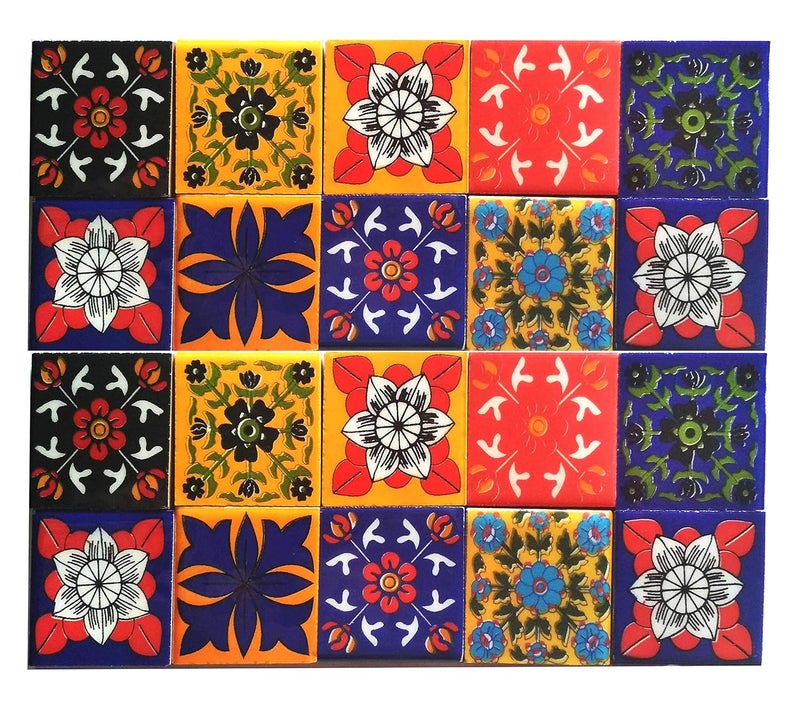 Shiv Kripa Blue Art Pottery Home Dcor Flooring Wall Kitchen Washroom Tabletop Interior Exterior Wall Furniture Tile Mural Panel Decorative 2 x 2 Inch Tiles Pack of 20 Tiles Multi