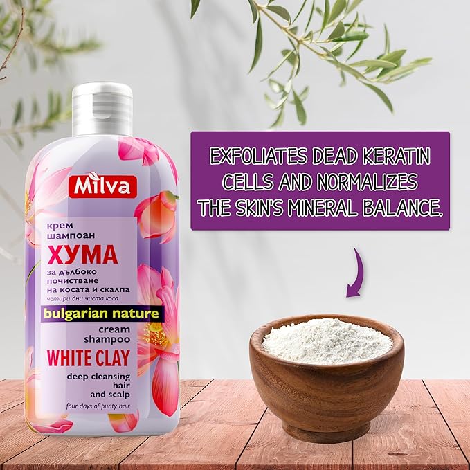 Milva Shampoo for Greasy Hair with Kaolin White Clay 500 ml Natural Shampoo for Oily Hair Dry Scalp Treatment Deep Cleansing Clarifying to Remove Build Up Exfoliate Dead Cells - Image 2