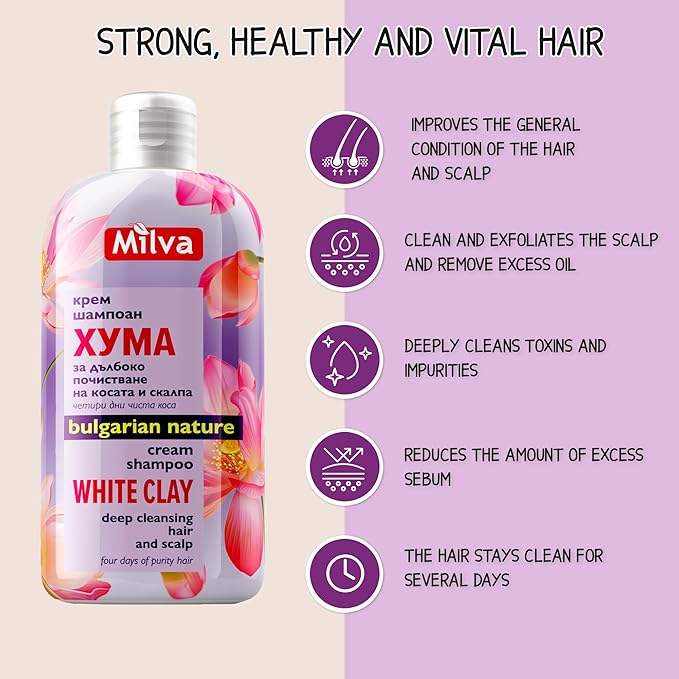 Milva Shampoo for Greasy Hair with Kaolin White Clay 500 ml Natural Shampoo for Oily Hair Dry Scalp Treatment Deep Cleansing Clarifying to Remove Build Up Exfoliate Dead Cells - Image 3