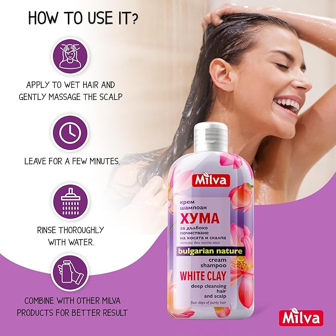 Milva Shampoo for Greasy Hair with Kaolin White Clay 500 ml Natural Shampoo for Oily Hair Dry Scalp Treatment Deep Cleansing Clarifying to Remove Build Up Exfoliate Dead Cells - Image 4