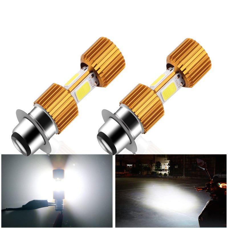 YM EBright P15D Motorcycle lights Lamp 3 COB 18W LED Bulbs High Low Beam White Pack of 2